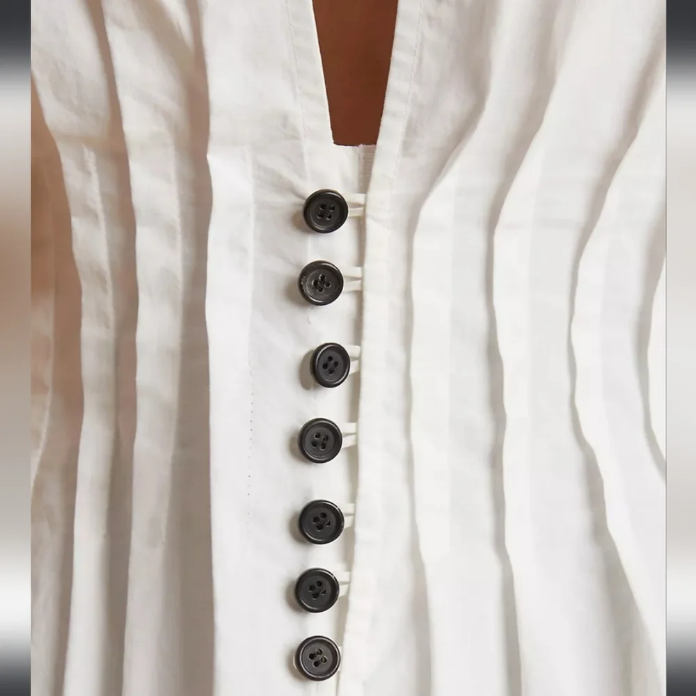 NWT$1,280 Khaite Westin Pintucked Seamed Cotton Poplin Top Sz 10 M - Picture 4 of 16